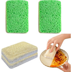 Kitchen Sponge 4 Pack Eco Friendly Compostable Loofah Cellulose Sponges Magic Cleaning Sponge Washing Up Scratch Resistant Scrubber for Household Cookware