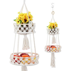 UPKOCH Cotton Rope Hanging Fruit Basket, Boho Decorative Macrame Hanging Basket for Kitchen, Living Room, Hotel, 71 x 25 x 25 cm