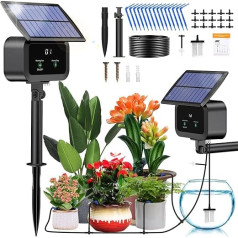 Onherm Solar Irrigation System 2025 Automatic Watering System Garden, Drip Irrigation System with Timer and 15 m Hose for Garden, Balcony Plants, Outdoor Pot Plants