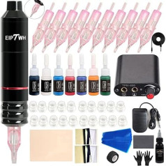 EIPTWH Tattoo Machine Set, DC Rotary Tattoo Gun Kit with 10 Pieces Tattoo Needles 7 Colours Tattoo Ink Set Tattoo Machine Set for Beginners