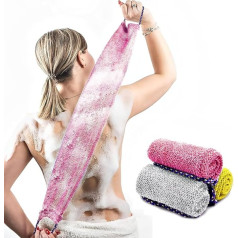 Pinkiou 3 Pack Shower Sponge with Handle, African Exfoliating Net, Exfoliating Net, Bath Sponge, Back Cream Aid for Back, Soft, Durable Nylon, Suits for Daily Bathing for Women and