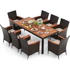 GIANTEX Rattan Garden Furniture Set, Garden Lounge 8 Chairs with Table, Rattan Lounge Furniture, Outdoor, Patio Furniture, Balcony Furniture Set for 8 People, Garden Dining Set