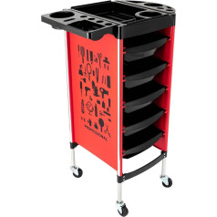 Hairdressing Trolley Salon Trolley with 5 Drawers 52 x 36 x 90 cm Foldable Device Holder Spa Hairdressing Trolley for Stylist Hairdresser Hair Styling (Red)