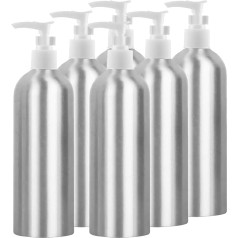 Pack of 6, 500 ml Refillable Empty Aluminium Bottle with Soap Dispenser, White Soap Dispenser Bottle, Portable for Air Travel, Travel, Camping or Home