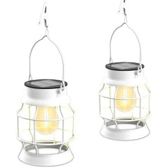 Solar Lanterns for Outdoors, Pack of 2 White Solar Lights for Outdoor Hanging Garden Decoration with Warm White LED Lantern for Garden Camping Lawn Christmas Decoration Outdoor
