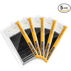 NAGARAKU Pack of 5 Eyelash Extensions Classic Individual 1:1 Eyelashes Individual Eyelashes Natural Semi Permanent Soft Eyelash Accessories Matte Black Single Lash Extension 16 Rows 0.20 mm C Curl