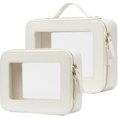 Clear Makeup Bag Toiletry Bag Travel Transparent Cosmetic Bag with Zipper Portable Makeup Organizer Travel White/Opulent Garden Medium + Large, White/Opulent Garden, Clear Leather Cosmetic