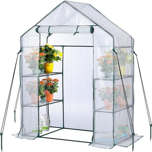 Walk-in Greenhouse with Steel Frame and Reinforced PE Plastic Cover, 3 Tier 4 Wire Shelves, Perfect for Tomato Growing, Easy to Assemble