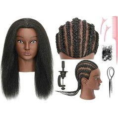 Mannequin Head with Human Hair with Stand for Braiding Styling Practice Curling Coloring Bleaching Dyeing Cutting Updos