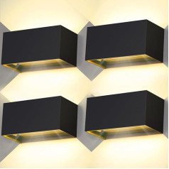 Kingwei Pack of 4 LED Wall Lights Indoor/Outdoor 20 W Up and Down Adjustable Wall Lights 3000 K Warm White Outdoor Lamp IP65 Waterproof Wall Lighting (Black)