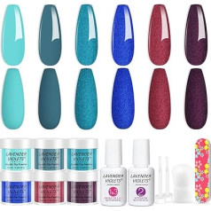 Lavender Violets 6 Colours Acrylic Dip Powder System French Nail Art Manicure Dipping Powder Nail Powder 2-in-1 Base & Top Coat Activator Nail Brush Nail File M221