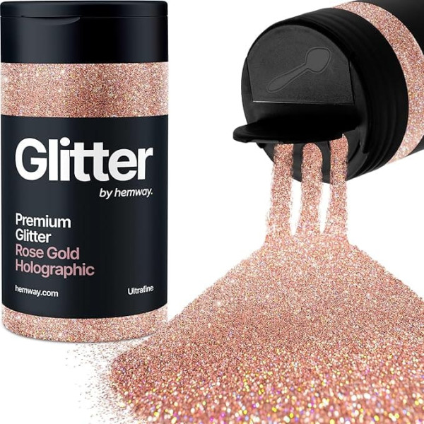 Hemway Rose Gold Holographic Glitter Ultrafine 130 g / 4.6 oz Powder Metallic Resin Craft Glitter Flake Sequins for Epoxy Cups, Hair Face Body Eye Nail Art Festival