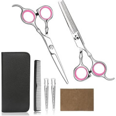 Professional Home Hair Cutting Scissors Set, High Quality Hair Cutting Scissors Set for Hairdressers Salon Thinning Scissors Set with Comb and Case for Men and Women (Pink)