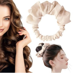 Heatless Curling Scrunchie and Soft Headband, No Heat Hair Roller for Long Hair (Beige)