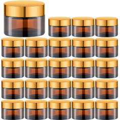 Runde Gläser mit Innenauskleidung und goldfarbenen Deckeln, leere Cremebehälter, nachfüllbare Kosmetikfläschchen für Kosmetik, Lotionen, Salben, Körperpeelings und Balsame, Bernstein, 24 PCS