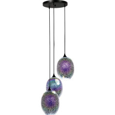 FIRVRE Pendant Light 3D Colourful Pendant Light Vintage LED Chandelier Pendant Lamp Glass Fireworks Lampshade Colourful Height Adjustable Pendant Light for Kitchen Restaurant Bedroom Bar