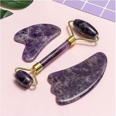 Amethyst Rough Stone Amethyst Gouache Scraper Gua Sha Massage Tool Jade Roller Face Massage Lifting Anti-Wrinkle Beauty Skin Care Gouache Stone Set (Color : Type 1)