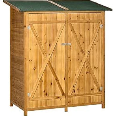 Outsunny Garden Cabinet Tool Shed with 2 Doors, Tool Cabinet with Asphalt Roof, Garden Storage Cabinet, Anti-Dumping Design with Ground Nails, Natural Fir Wood, 140 x 75 x 157 cm