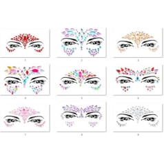 Z9ZAKMIX-C Gesichts-Edelsteine, selbstklebend, Glitzer-Juwelen-Tattoo-Aufkleber, Festival-Edelsteine, Rave-Party, Körper-Make-up, 9 Stück