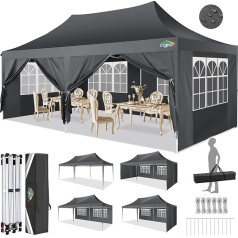 COBIZI Pavillon 3x6, Faltpavillon 3x6 Wasserdicht Stabil Winterfest, Sofort aufklappbare Vordächer Outdoor Gartenzelt mit 6 Seitenteilen, für Party Garten Festival, Grau