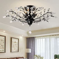Ganeed Vintage K9 Clear Crystal Chandeliers,Ceiling Lighting,Pendant Lighting Flush Mounted Fixture with 5 Light for Living Room Dinning Room Restaurant Porch Hallway (Black)