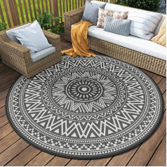 MontVoo Outdoor Rug Waterproof 6x6ft Round Reversible Patio Rug RV Camping Carpet Plastic Straw Rug Indoor Outdoor Patio Deck Balcony Rug