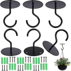 HZSOOCH 6 Pack Wall Bracket, Ceiling Hooks, Metal Plant Bracket, Heavy Duty Hooks for Hanging Planters, Bird Feeders, Lanterns, Wind Chimes, Outdoor Decoration, Black