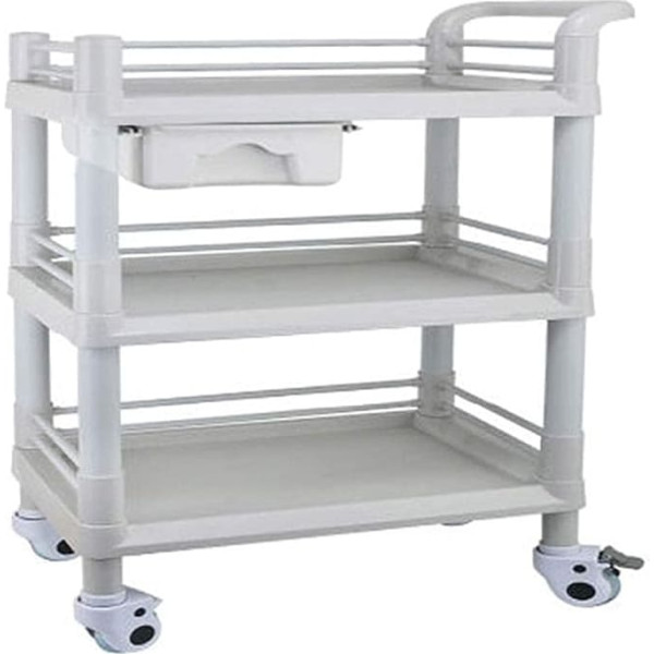 Bewegliche Handwagen, Servierwagen für den Haushalt, 3-lagiger Wagen auf Rädern, Instrumentenbehandlungswagen für, Friseur- und Schönheitssalon, rollende Aufbewahrungswagen, ABS/Weiß/L (76