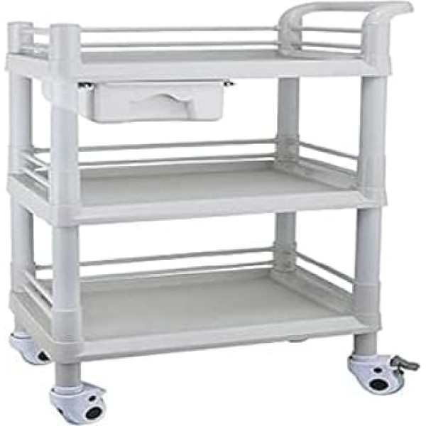 Bewegliche Handwagen, Servierwagen für den Haushalt, 3-lagiger Wagen auf Rädern, Instrumentenbehandlungswagen für, Friseur- und Schönheitssalon, rollende Aufbewahrungswagen, ABS/Weiß/L (76