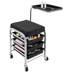 OUBUBY Friseurwagen mit Rollen mit 3 Schubladen, Rollwagen Servierwagen Weiß Salon Trolley mit 3 Ablagen Moderner Arbeitswagen Rollbarer Salonwagen für Bad Wohnzimmer,31×38×44cm (Schwarz)