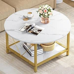 YITAHOME Round Coffee Table, 80 x 80 x 46 cm, Rustic Wooden Living Room Table with Shelf, Modern Farmhouse Coffee Table with Sturdy Metal Legs, Home Furniture