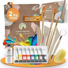 FORM FREUDE Pottery Set for Home - DIY Creative Set with Air-Drying Clay, Modelling Tools and Instructions - Potters without Burning - Craft Set for Beginners and Gift Set for Creative Minds