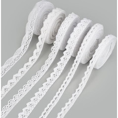 6 Rolls Lace Ribbon White Vintage Lace Trim White Cotton Decorative Ribbon Lace Trimming Vintage Lace Ribbon Crochet Lace Trimming for DIY Sewing Craft Wedding Decoration 4.5 m/Roll