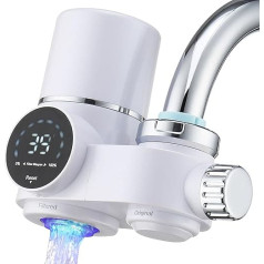 HOMELODY Water Filter Drinking Water, Water Filter Tap with LED Display, Removes Chlorine, Heavy Metals and Bad Taste, Limescale Filter Tap with Blue Light for Kitchen (Includes Filter x 1)