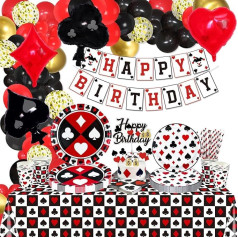 173 Pieces Casino Birthday Decorations - Poker Plates, Napkins, Cups, Balloons, Birthday Banner, Cake Topper and Tablecloth for Poker Casino Party Supplies, Serves 20 Guests (Casino-L)