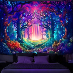 Simpkeely Black Light Fantasy Forest Tapestry, UV Reactive Magic Tree Nature Luminous Wall Hanging for Bedroom Living Room - 180 x 230 cm