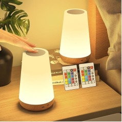 Bonsery Bedside Lamp, Set of 2, LED Bedside Lamp, Touch, Dimmable, USB Rechargeable with Remote Control, Children's Night Light with 13 Colours, 3 Modes, Table Lamp Wireless with Timer for Bedroom,