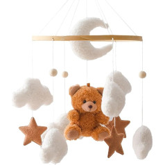 Herfair Mobile Baby Bed Bell with Teddy Bear Wooden Girls Hanging Mobile Wind Chime for Baby Bed Cot (Brown)