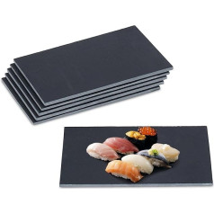 Relaxdays Slate Plates, Set of 6, 30 x 20 cm, Serving Cheese & Desserts, Serving Plate for Labelling, Anthracite