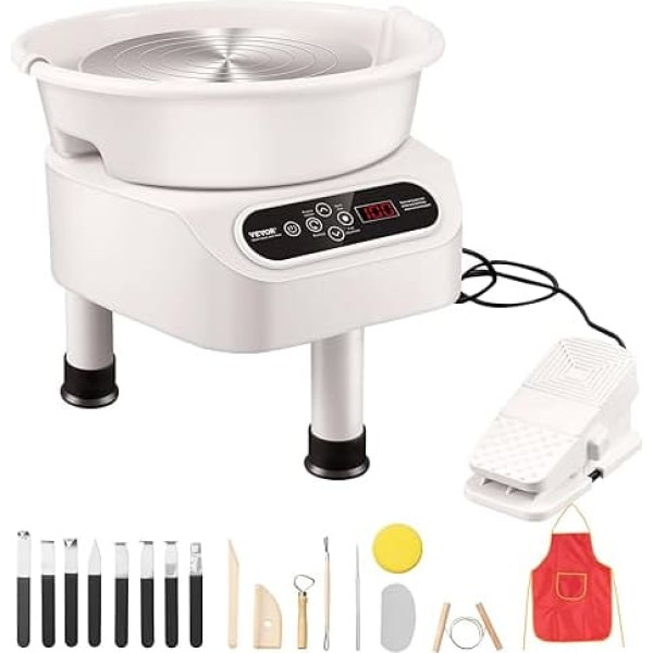 VEVOR Pottery Wheel, 25cm Pottery Molding Machine, 350W Electric Pottery Wheel with Pedal & LCD Touch Screen, Direct Drive Ceramic Disc with 3 Support Legs for DIY Crafts, White