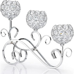 SUMNACON Silver S-Shape Candle Holder 3 Arm Crystal Bowls Glass Metal Candle Holder Tea Light Decorative Candelabra Candle Holder for Christmas Halloween Wedding Dinner Home (Large)