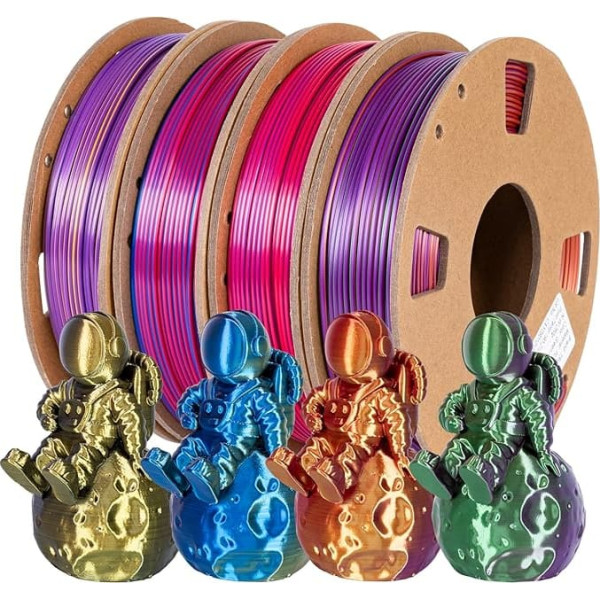 TRONXY 3D Printer Filament Bundle, PLA 1.75 mm, TRI Colour, Silk Red Purple Gold, Green Copper, Black, Yellow Blue, 3D Printing 250gX 4 Spools