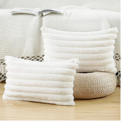 Madizz Set of 2 Faux Fur Plush Decorative Cushion Covers, Fluffy, Striped, Soft, Decorative Cushion Cover for Sofa, Bedroom, Cushion, Creamy White, 40 x 80 cm