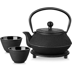 Velaze Cast Iron Teapot, Asian Teapot, Dimpled Texture, Black