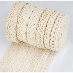 6 Rolls Lace Ribbon, Cream, Ribbon Lace, 30 m Vintage Lace Ribbon, Lace Trim, Vintage Lace Border, Lace Gift Ribbon, Vintage Lace Ribbon Trim, for DIY Sewing Craft Decoration