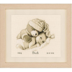 Vervaco Counted Cross Stitch Birth Record: Baby & Teddy, Acrylic NA, 22 x 20cm
