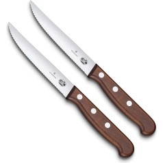 VICTORINOX Wood Steak Knife Set, 2 Pieces, Extra Sharp Knife with Serrated Edge, Maple Wood Handle