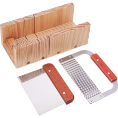 PandaHall Adjustable Wooden Soap Cutter Shape with Wavy Straight Planer Blade Scraper Cutting Tool Set
