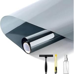 Mirror Film Window Opaque 50 x 500 cm, Disposable Sun Protection Film from Outside with Scraper and Knife, Self-Adhesive Privacy Film with UV Protection and Heat Protection for Living Room and