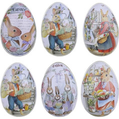 TOYANDONA Pack of 6 Easter Eggs, Easter Decoration Eggs for Filling, Easter Gift Box, Metal Gift Box, Biscuit Tin, Metal Tin, Jewellery Box, Candy Box for Children